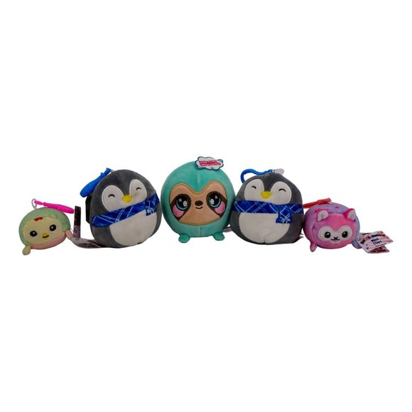 Moosh Moosh Mini Clipz (2), Squishmallows Penguin Clip Ons (2), and Squeezamals - Picture 3 of 4
